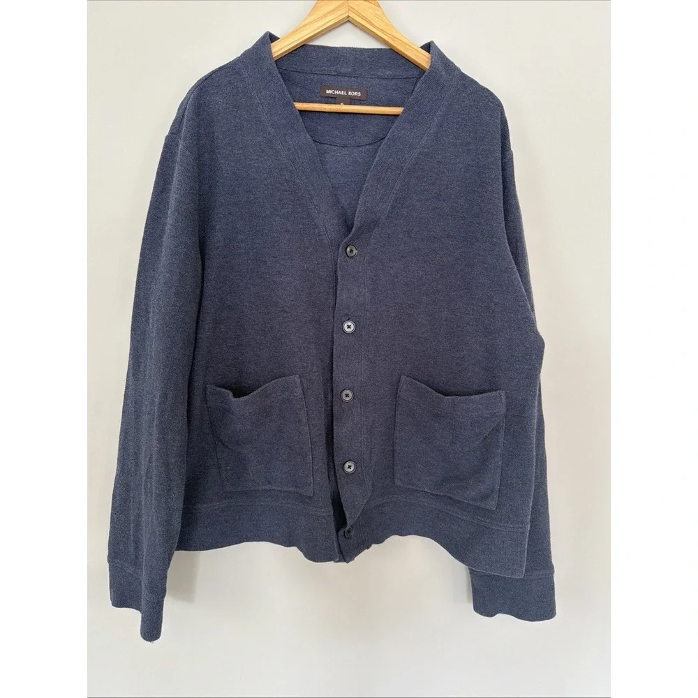 Michael Kors button front Patch Pockets cardigan sweater Navy cotton blend SZ-XL